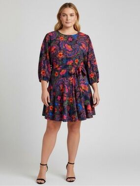Sugarlips Black Multicolor Paisley Floral Tie-Waist Mini Dress
